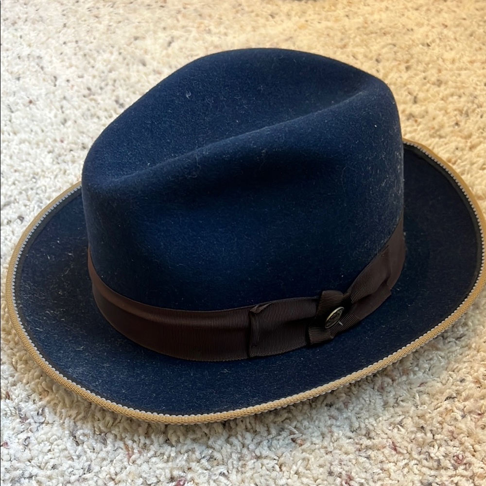 Classic Navy Fedora with Dark Brown Band